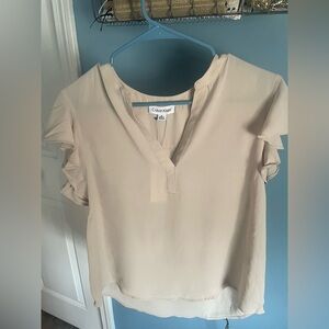 Calvin Klein Women's Beige Ruffle Sleeve Blouse